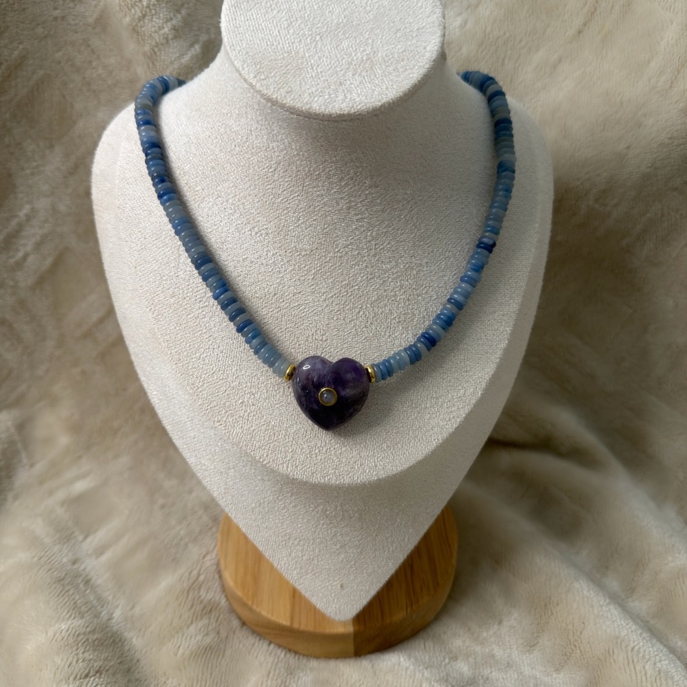 Elegant Blue and Purple Heart Necklace